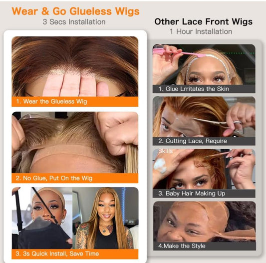 Human Hair Pre Plucked Pre Cut 4x4 HD Transparent 4/27 Highlight Ombre Straight Lace Closure Wig Glueless Straight Highlight Wig 180 Density Colored Wig for Women